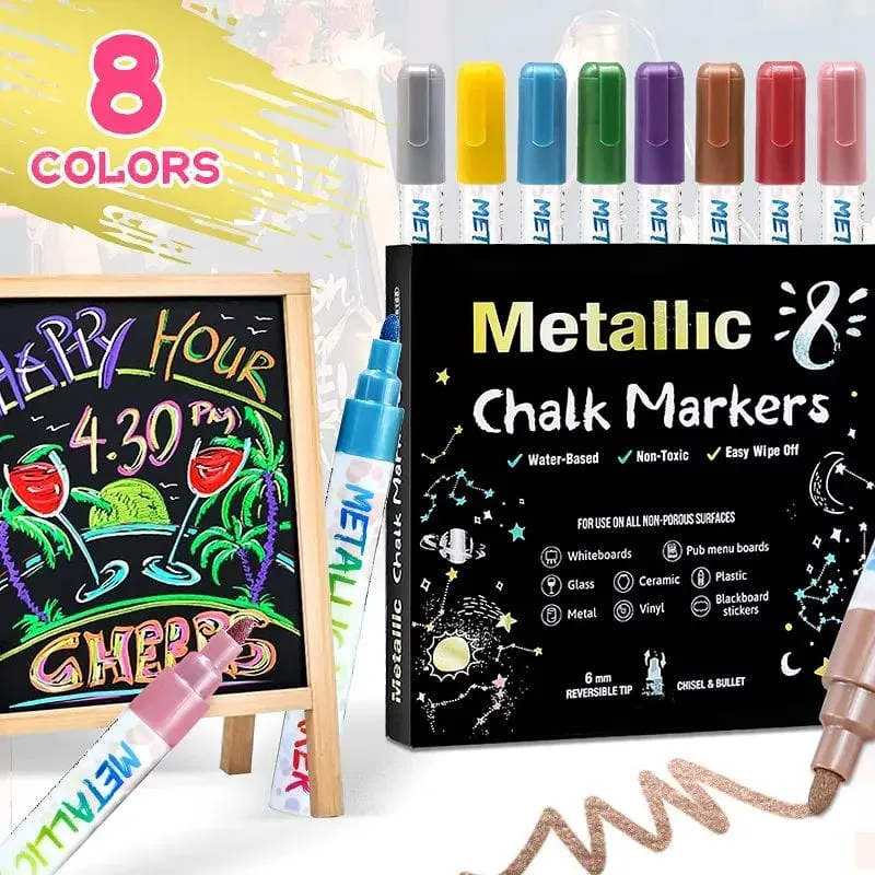 The Art Journey Liquid Metallic Chalk Markers with Reversible Tip 8 Colour Set  ART021