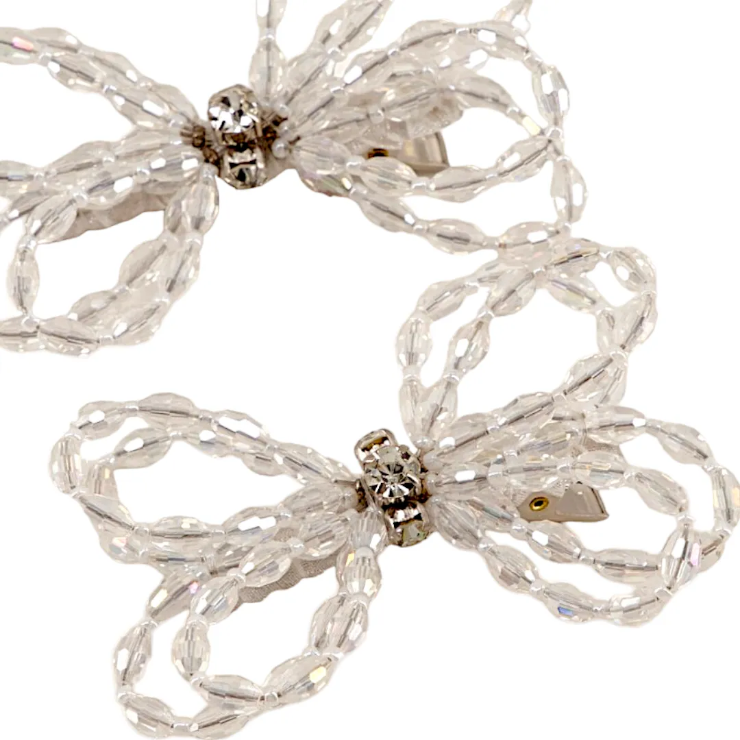 The Designer Darlene White Crystal Bow Hair Clip Set