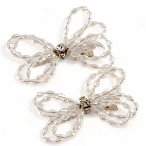The Designer Darlene White Crystal Bow Hair Clip Set