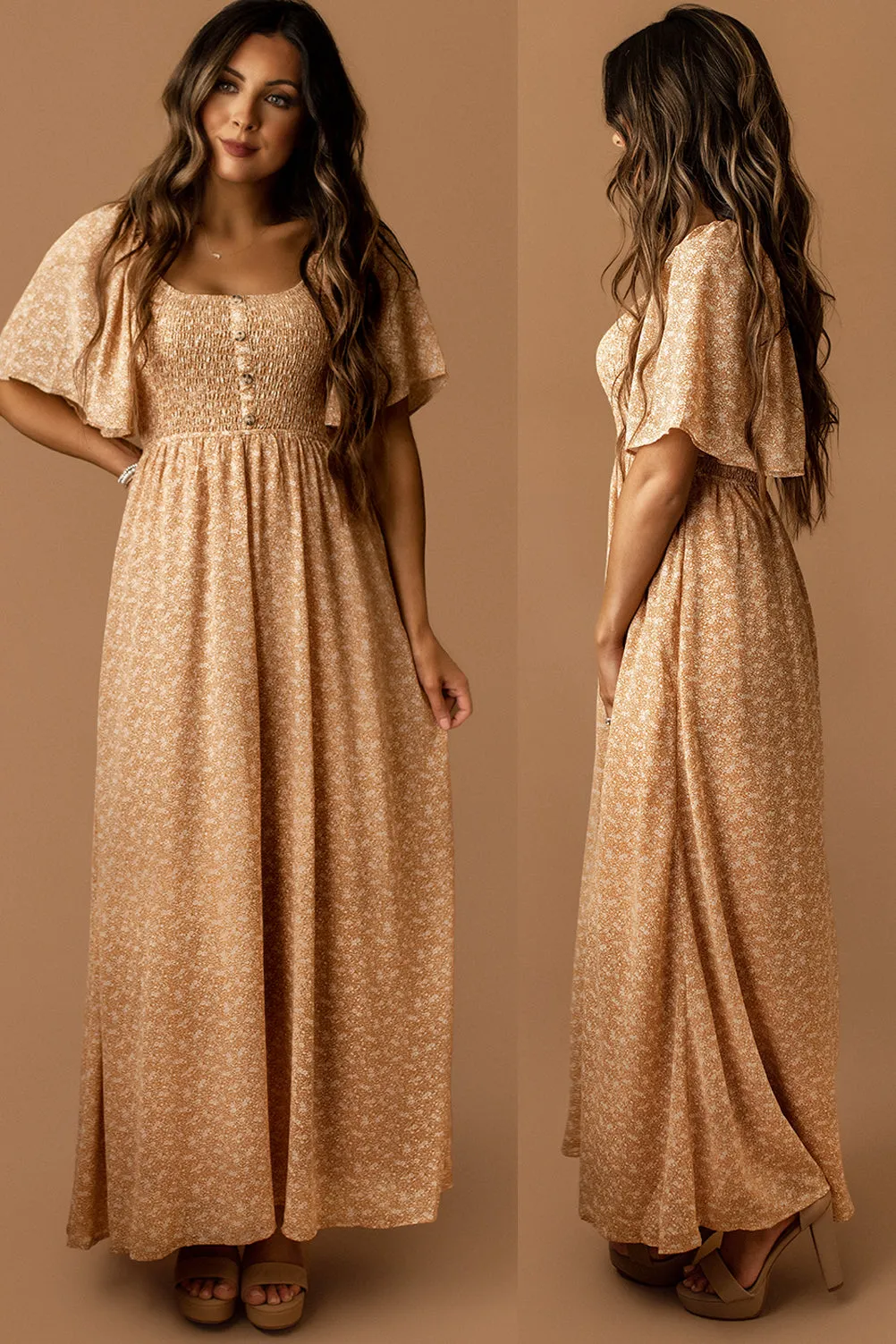 Too Sweet Floral Maxi Dress (Pastel Sienna)