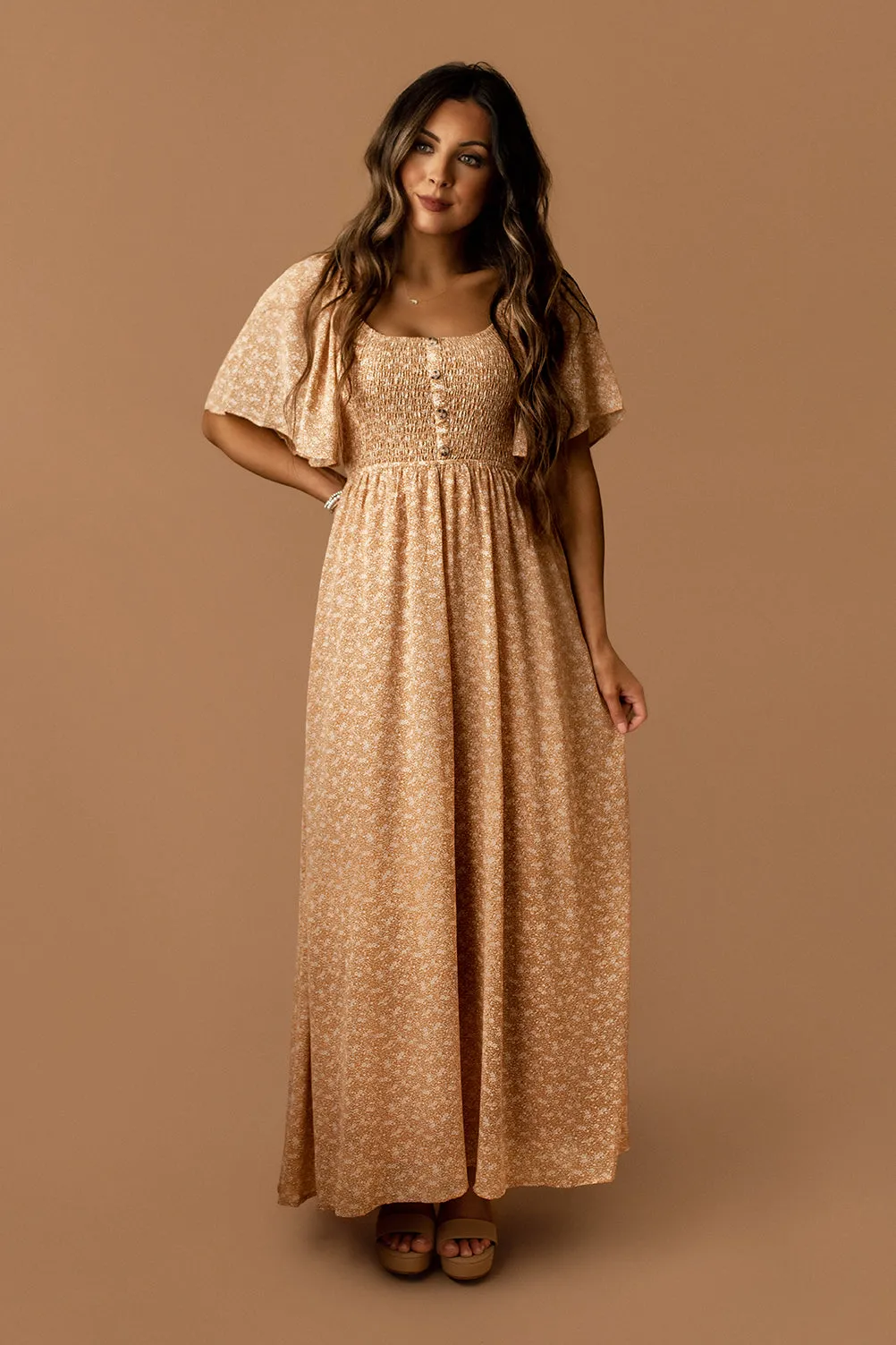 Too Sweet Floral Maxi Dress (Pastel Sienna)
