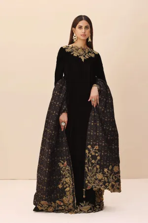 Traditional Black Embroidered Pakistani Salwar Kameez Dupatta Suit