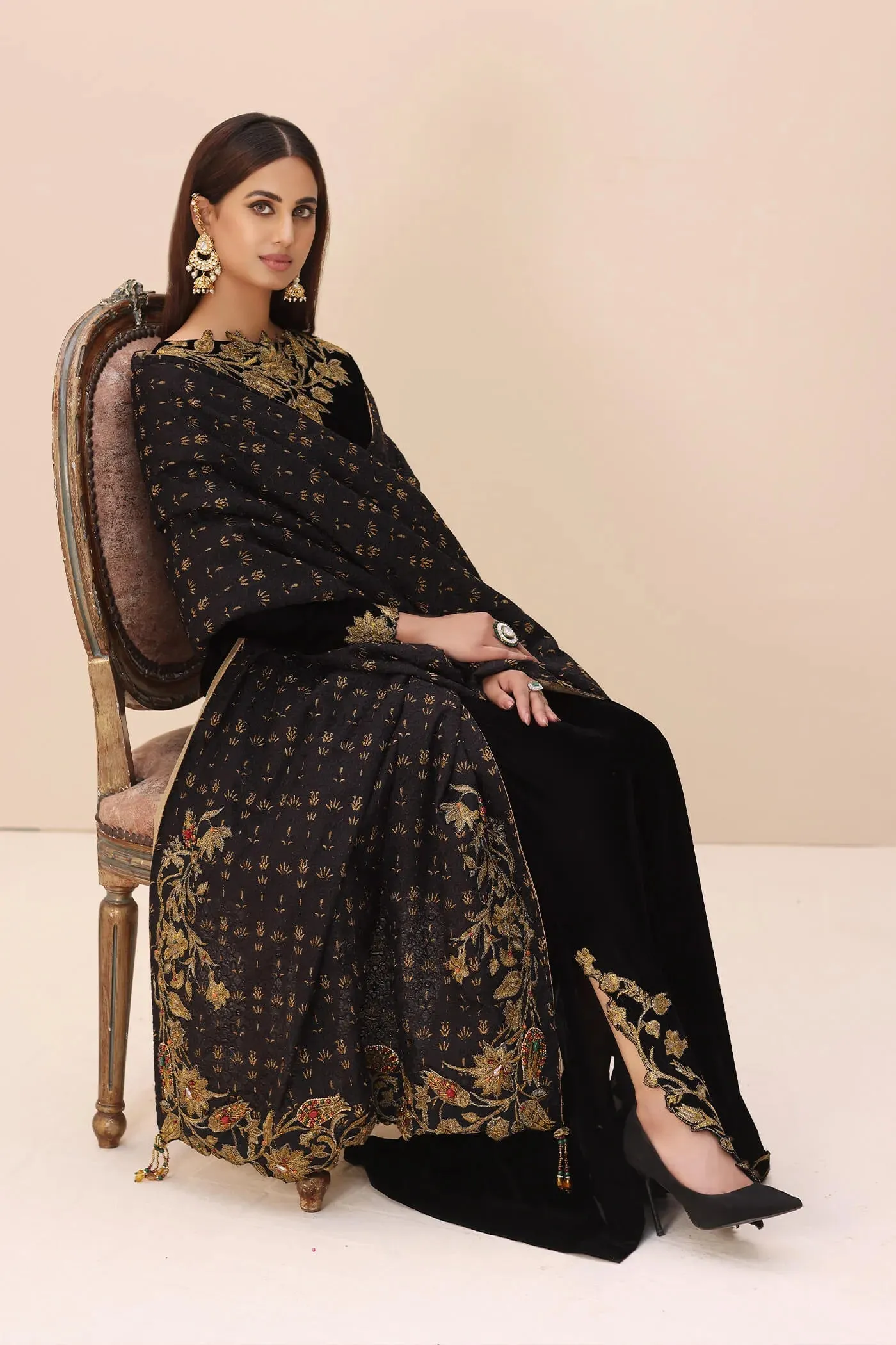 Traditional Black Embroidered Pakistani Salwar Kameez Dupatta Suit