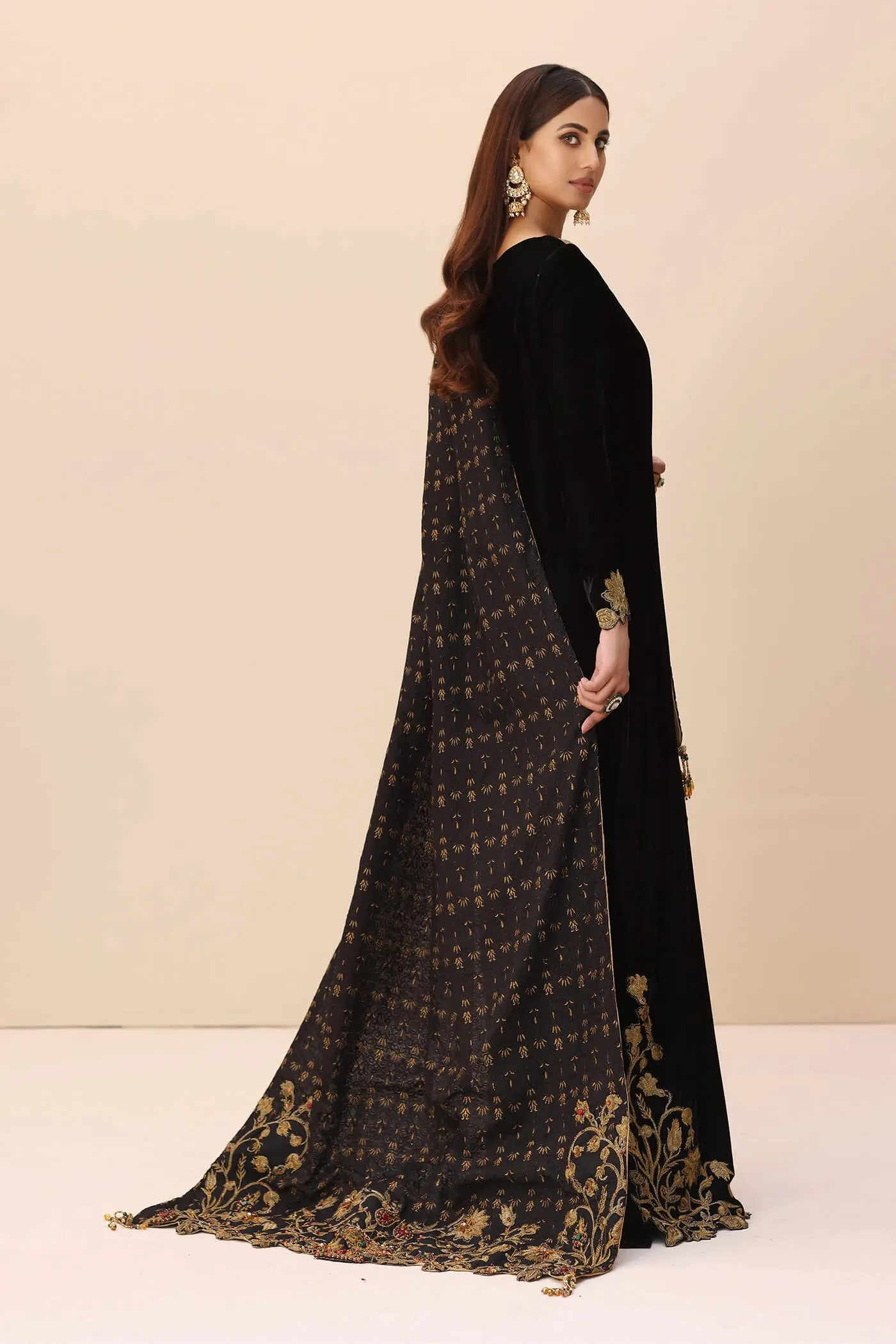 Traditional Black Embroidered Pakistani Salwar Kameez Dupatta Suit