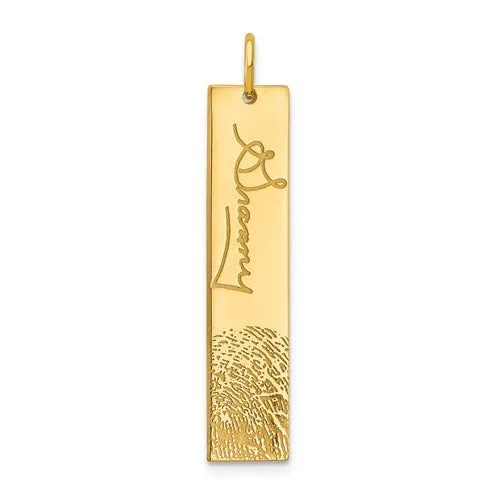 Vertical Bar Charm Pendant with Signature and Fingerprint