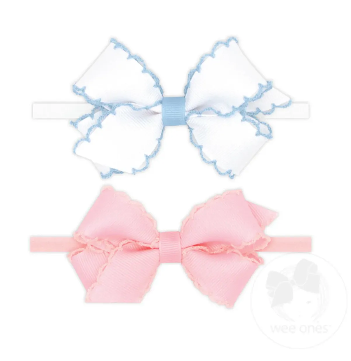 Wee Ones Mini Grosgrain Bows - White/Blue & Pink