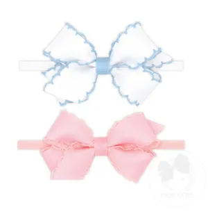Wee Ones Mini Grosgrain Bows - White/Blue & Pink