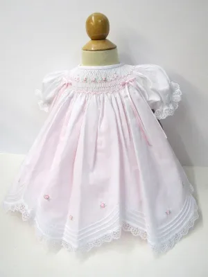 Will'beth Girls White Vintage Smocked Rose Lace Bishop Dress Preemie Newborn 3 6 9 12 18 24 Months