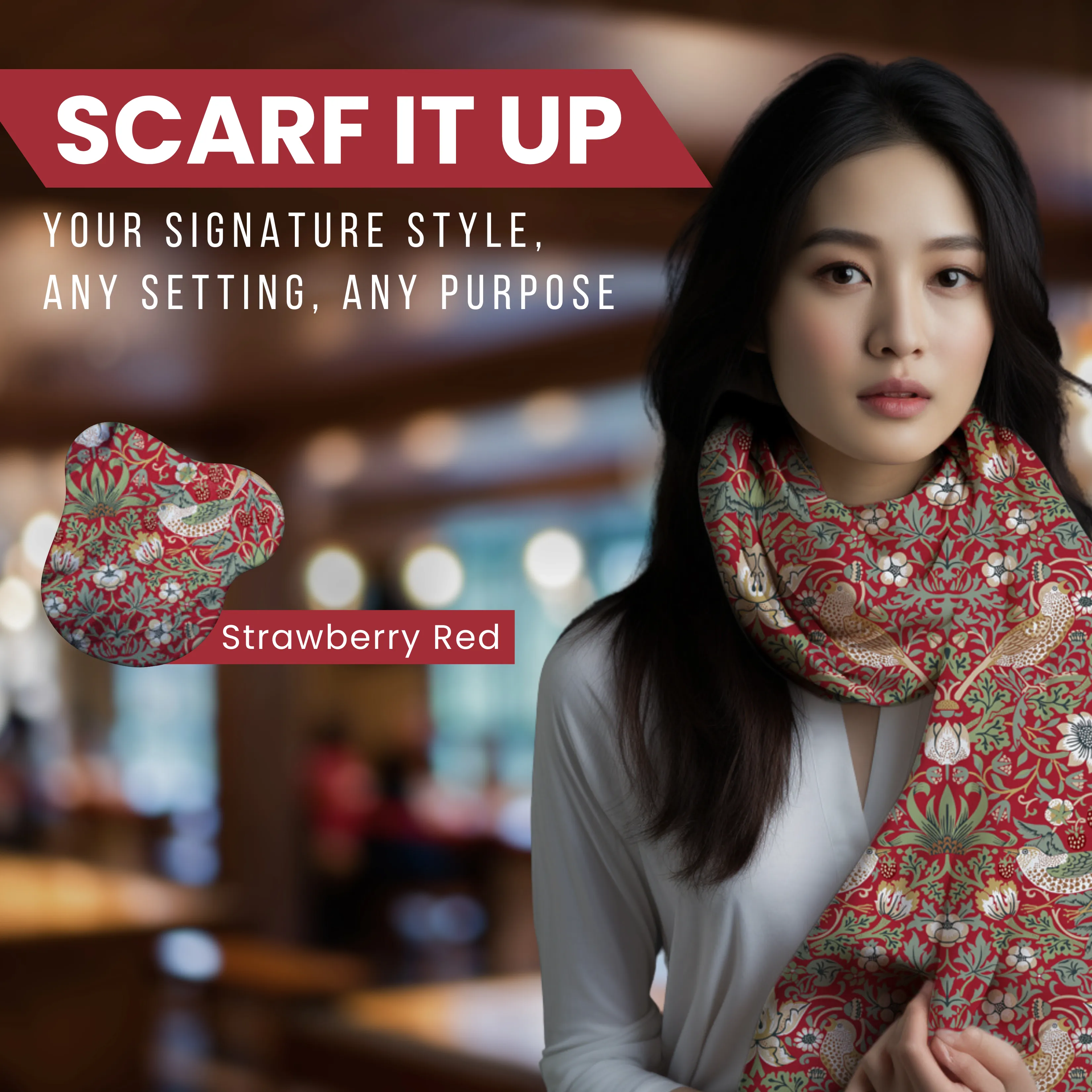 William Morris Scarf - Strawberry Thief Red