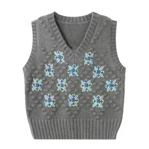 Women's Urban Flower Embroidered Knitted Vest