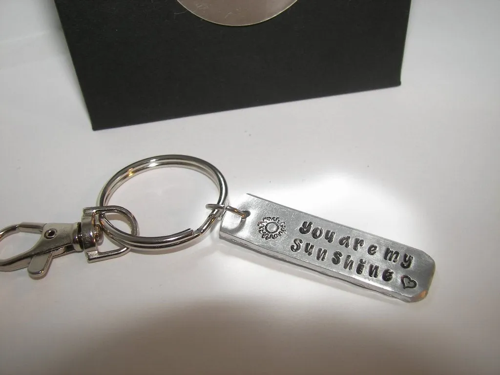 You are my sunshine keychain, custom personalized  hand stamped jewelry , handstamped gift for friend